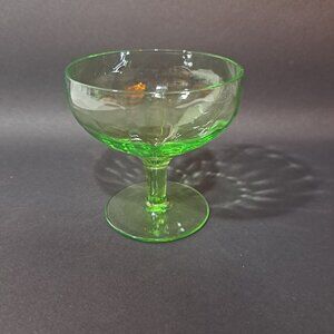 Hazel Atlas Depression Green Uranium Glass Footed Sherbet Dessert Cup